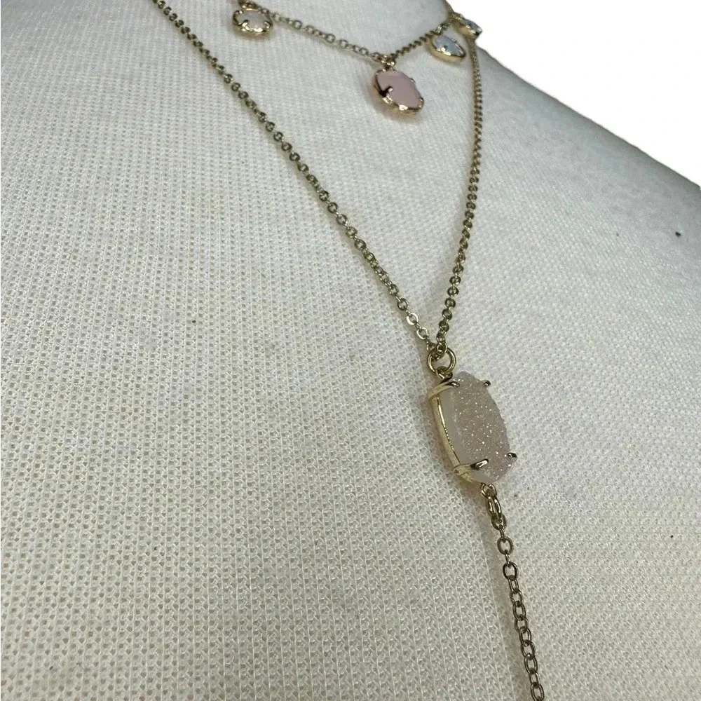 Gold and pink layered choker necklace women’s jewelry sparkly geode beads